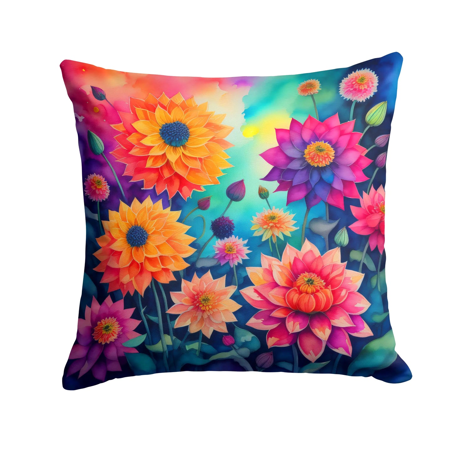 Colorful Dahlias Throw Pillow