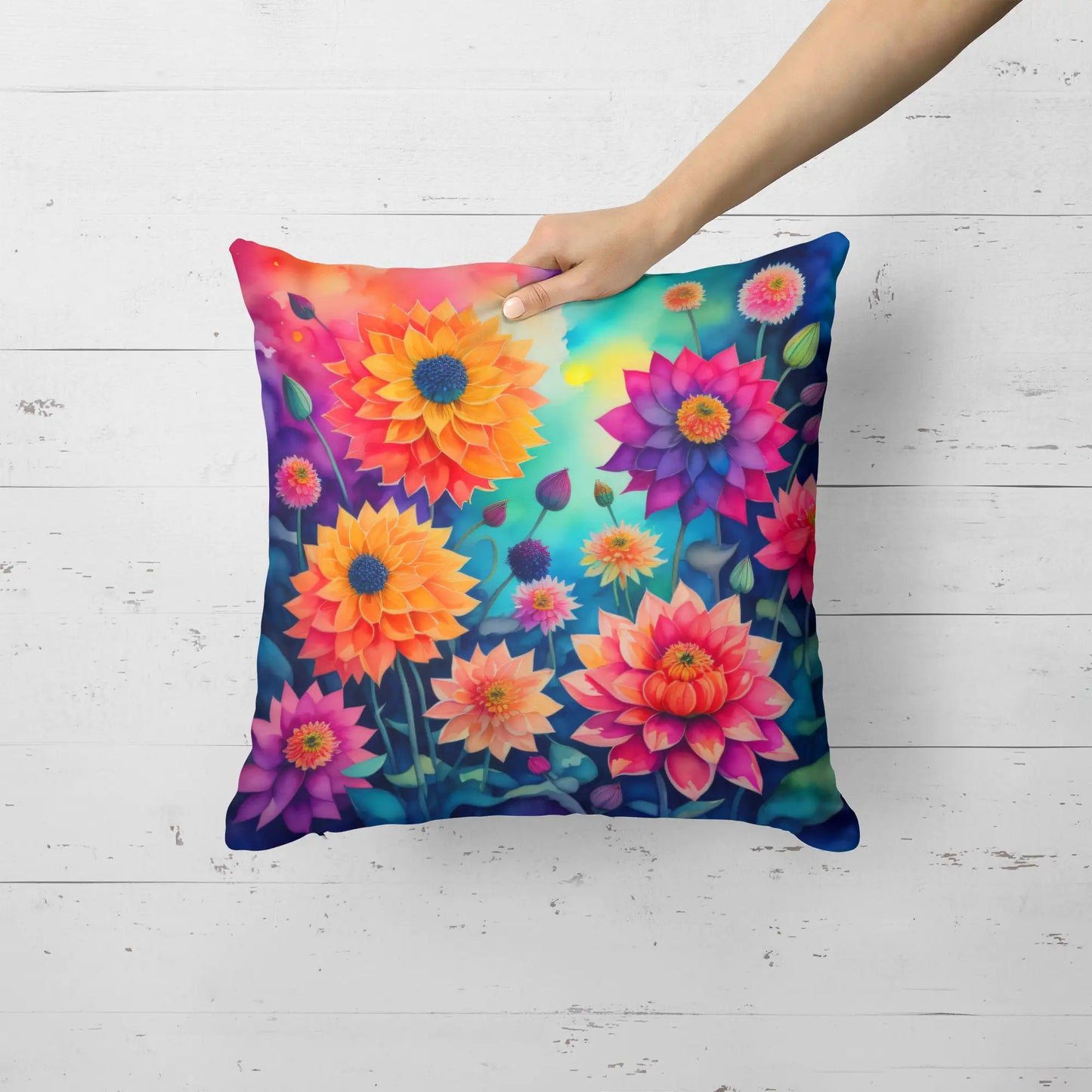 Colorful Dahlias Throw Pillow